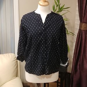 banana republic navy button up patterned blouse